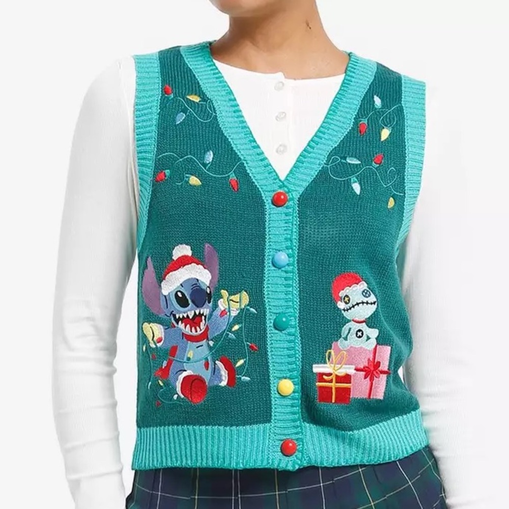 Disney Stitch Holiday Girls Sweater Vest Hot Topic Christmas‎ Lilo & Stitch
